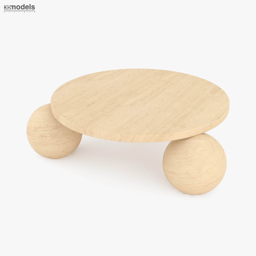 Amara Round Travertine Coffee Table with 3-sphere base Modelo 3D