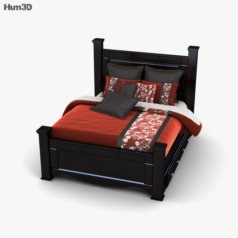 Ashley Shay Queen Poster bed with Storage 3D model