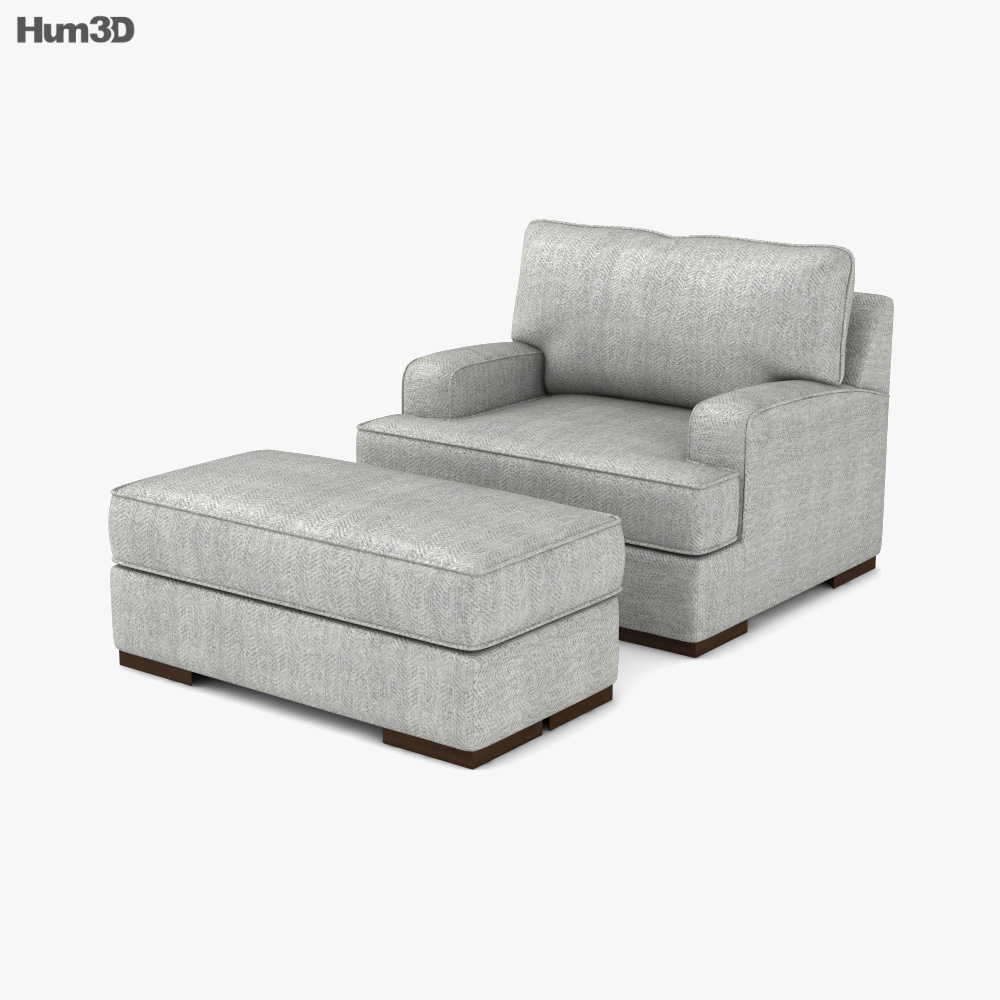 Mercado Pewter chair And A Half With ottoman 3D model