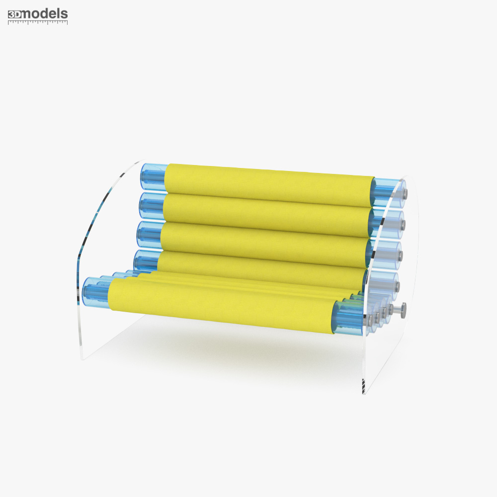 Mojow Sofa with transparent PMMA Walls and Yellow Runner Covers Modello 3D