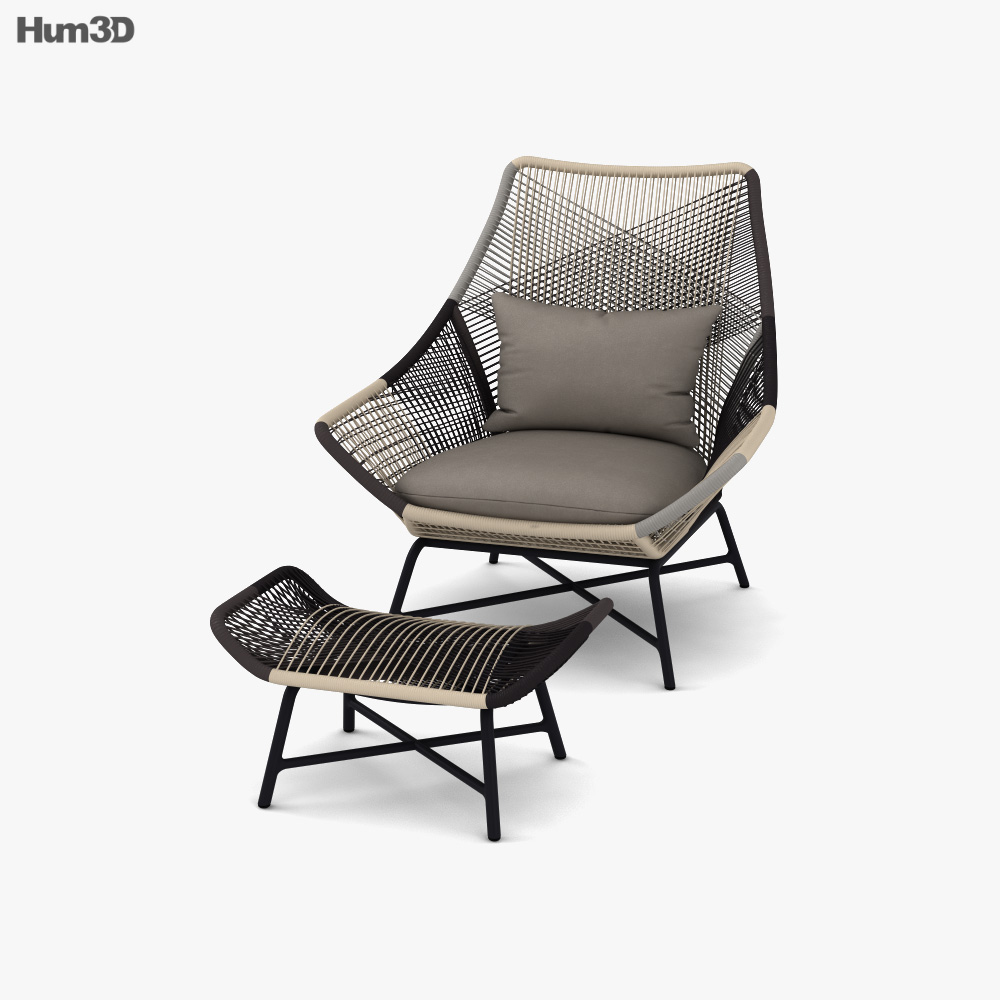 West Elm Huron Outdoor Lounge chair and Ottoman 3D model