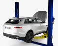 Car with an open hood on Car Lift 3d model back view