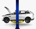Car with an open hood on Car Lift 3d model side view