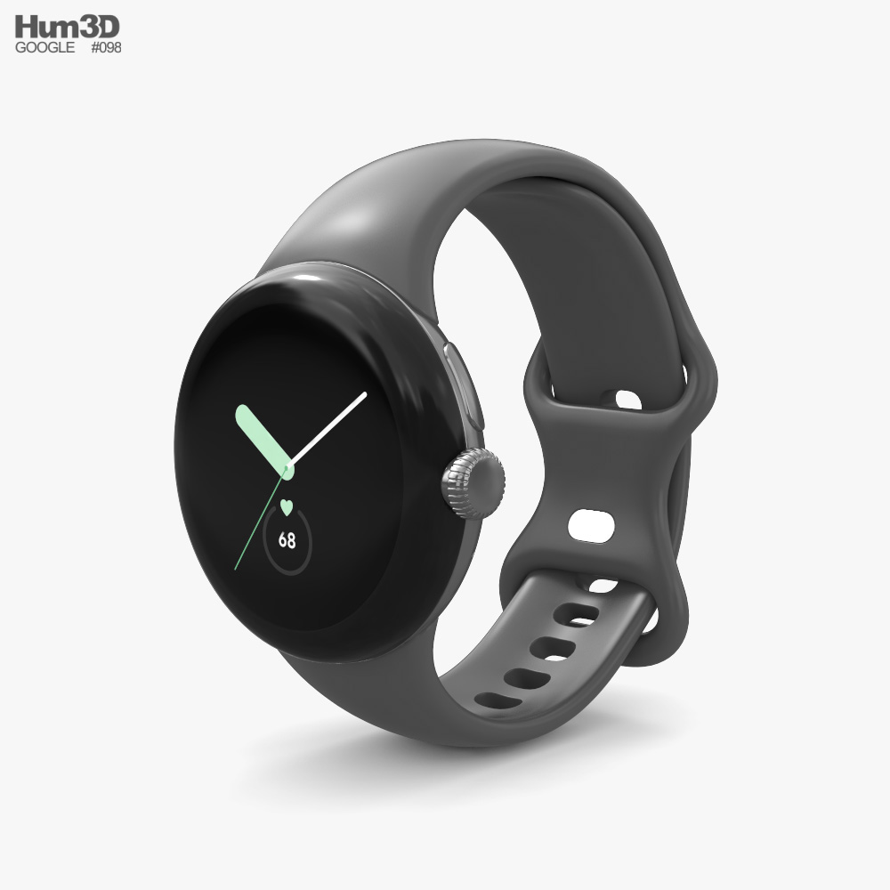 Google Pixel Watch Polished Silver Case Charcoal Band 3D model