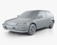 Honda Civic 掀背车 1991 3D模型 clay render