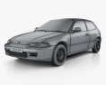 Honda Civic hatchback 1995 3d model wire render