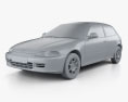 Honda Civic hatchback 1995 3d model clay render