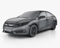 Honda Civic LX з детальним інтер'єром 2019 3D модель wire render