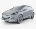 Hyundai i30 3ドア ハッチバック 2015 3Dモデル clay render