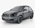 Hyundai Accent (MC) Хетчбек трьохдверний 2011 3D модель wire render