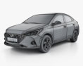 Hyundai Verna sedan 2022 3D-Modell wire render