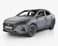 Hyundai Verna セダン HQインテリアと 2023 3Dモデル wire render