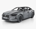Hyundai Sonata con interior y motor 2014 Modelo 3D wire render