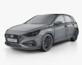 Hyundai i30 混合動力 掀背车 2023 3D模型 wire render