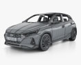Hyundai i20 с детальным интерьером 2024 3D модель wire render