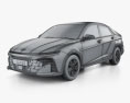 Hyundai Verna Turbo 2023 3D模型 wire render
