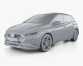 Hyundai i20 hybrid 2024 3d model clay render