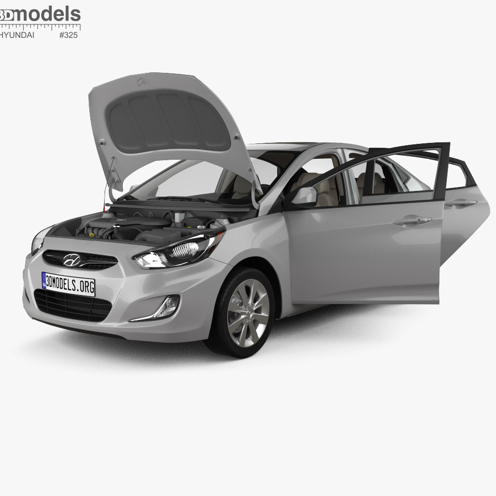 Hyundai Accent sedan avec Intérieur et moteur 2012 Modèle 3D