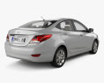 Hyundai Accent sedan avec Intérieur et moteur 2012 Modèle 3d vue arrière