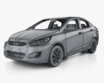 Hyundai Accent Седан з детальним інтер'єром та двигуном 2012 3D модель wire render