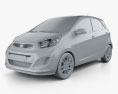 Kia Picanto 2014 with HQ interior 3d model clay render