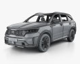 Kia Sorento EcoHybrid 인테리어 가 있는 와 엔진이 2020 3D 모델  wire render