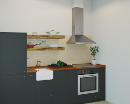 Loft Apartment Industrial Green Kitchen Small Modelo 3D