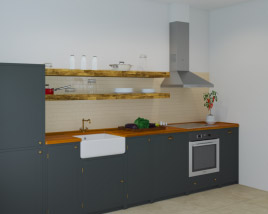 Loft Apartment Industrial Green Kitchen Design Medium 3D model
