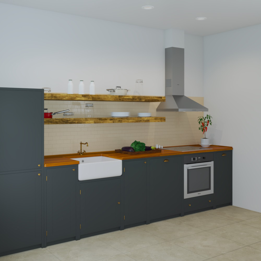 Loft Apartment Industrial Green Kitchen Design Medium 3D model