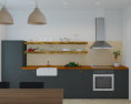 Loft Apartment Industrial Green Kitchen Design Medium Modelo 3D