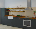 Loft Apartment Industrial Green Kitchen Design Medium Modello 3D