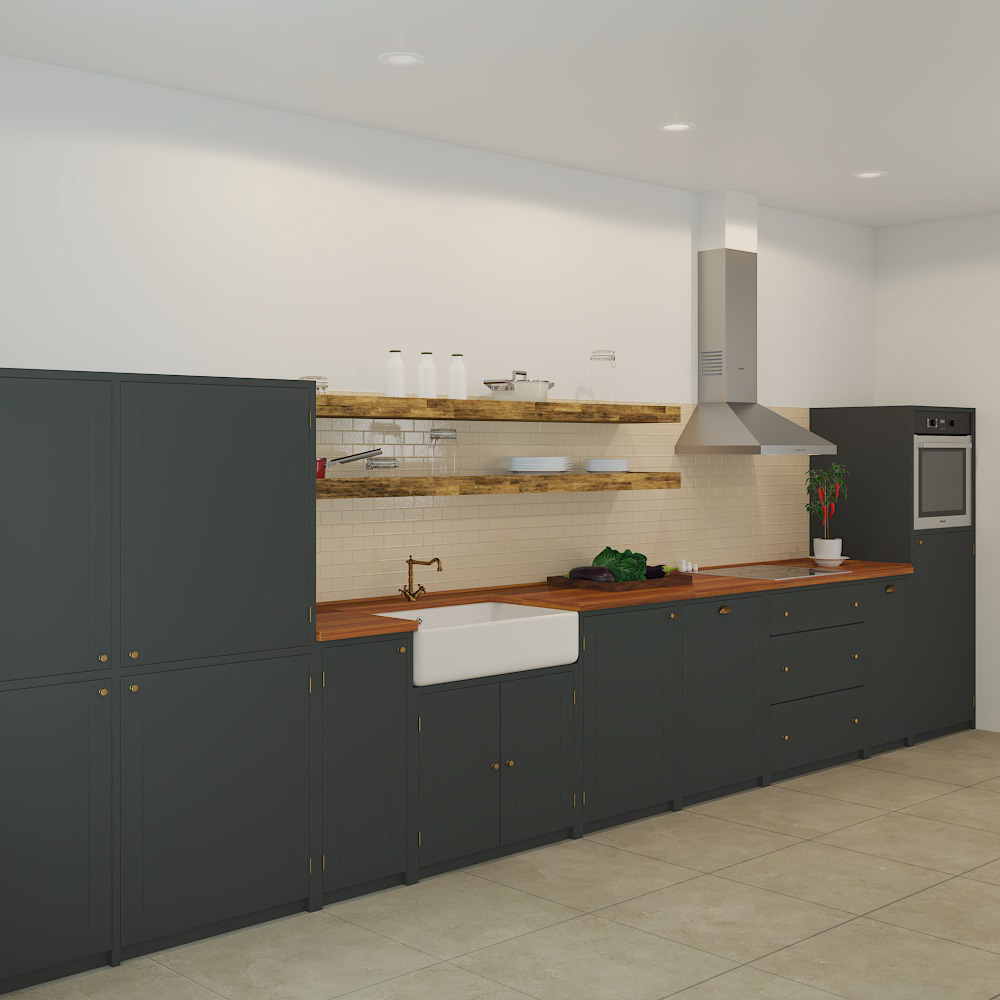 Loft Apartment Industrial Green Kitchen Design Big 3D model
