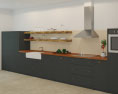 Loft Apartment Industrial Green Kitchen Design Big Modèle 3d