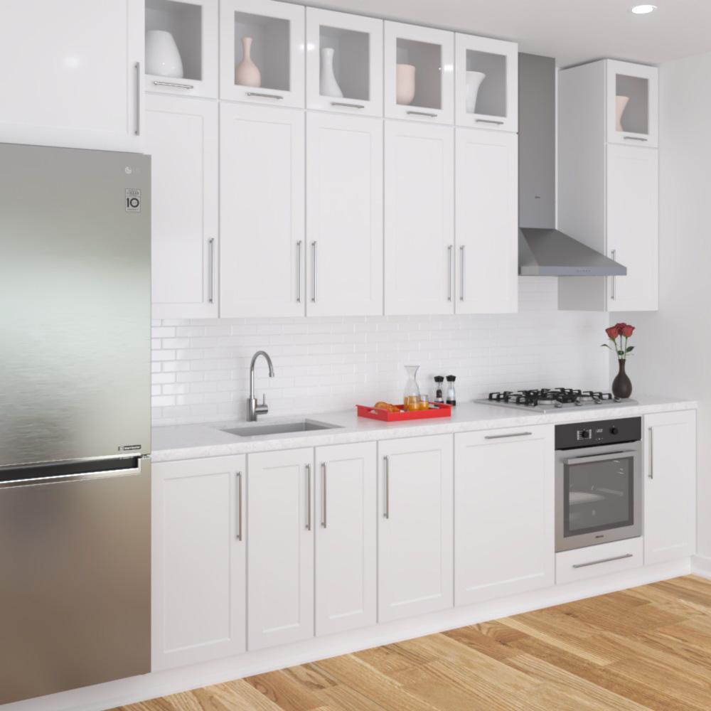 Transitional White Kitchen Design Medium Modello 3D