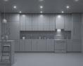 Contemporary Wood Design Kitchen Big 3D 모델 