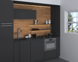 Wooden Dark Modern Kitchen Design Small 3D model