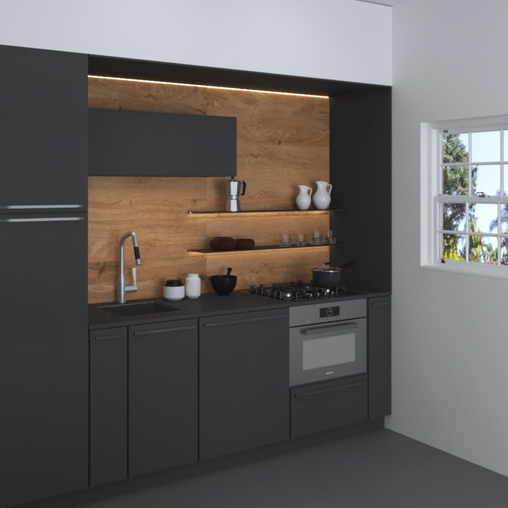 Wooden Dark Modern Kitchen Design Small 3D model