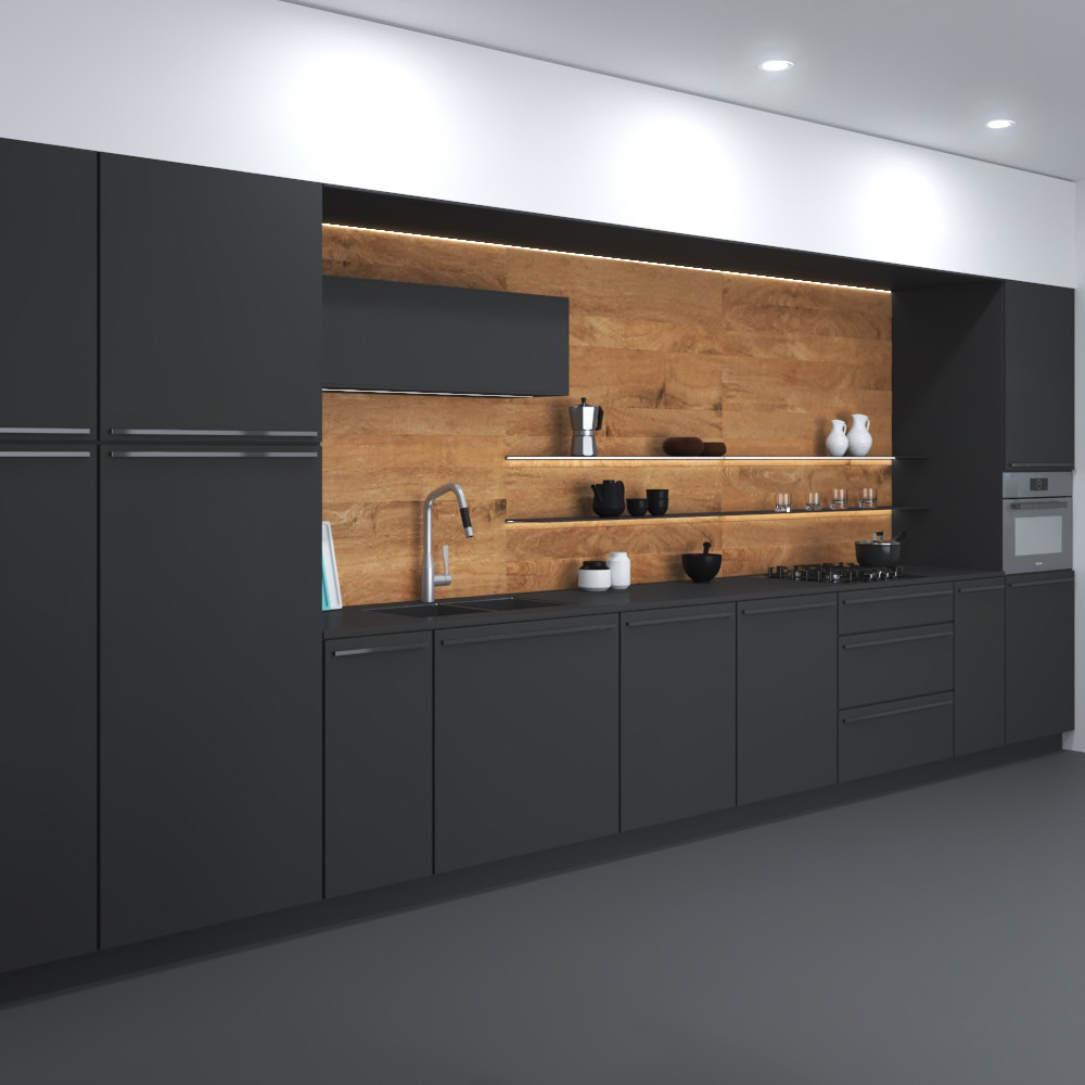 Wooden Dark Modern Kitchen Design Big 3D model