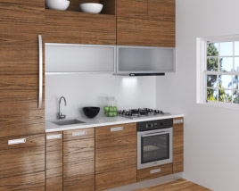 Wooden Kitchen With White Wall Design Small Modelo 3D