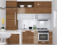 Wooden Kitchen With White Wall Design Small Modèle 3d