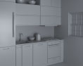 Wooden Kitchen With White Wall Design Small Modelo 3d