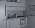 Wooden Kitchen With White Wall Design Small Modello 3D