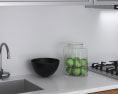 Wooden Kitchen With White Wall Design Small Modèle 3d