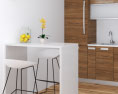 Wooden Kitchen With White Wall Design Small Modello 3D