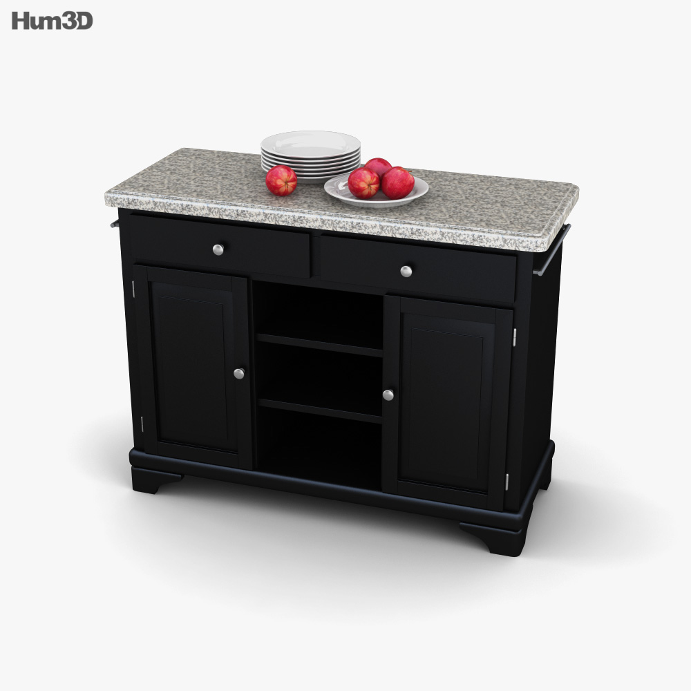 Kitchen Cart with Gray Granite Top 3D 모델 
