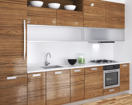 Wooden Kitchen With White Wall Design Medium Modelo 3d