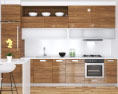 Wooden Kitchen With White Wall Design Medium 3d model