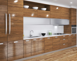 Wooden Kitchen With White Wall Design Big Modèle 3D