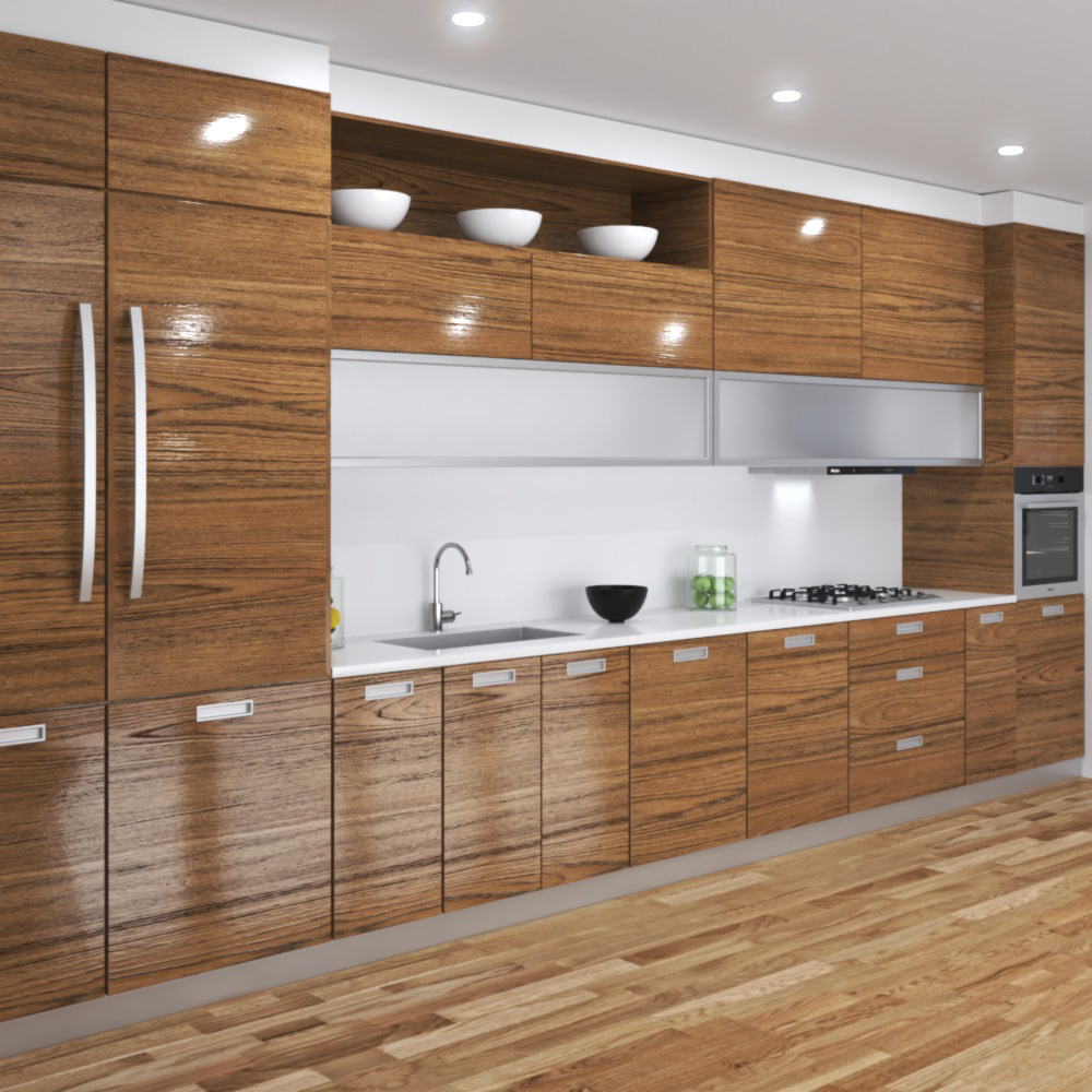 Wooden Kitchen With White Wall Design Big 3D model