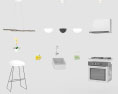 Wooden Kitchen With White Wall Design Big 3d model
